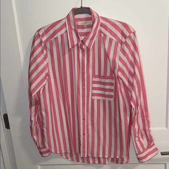 LOFT NWT women’s Casual Pink and White Striped Shirt - Picture 2 of 9